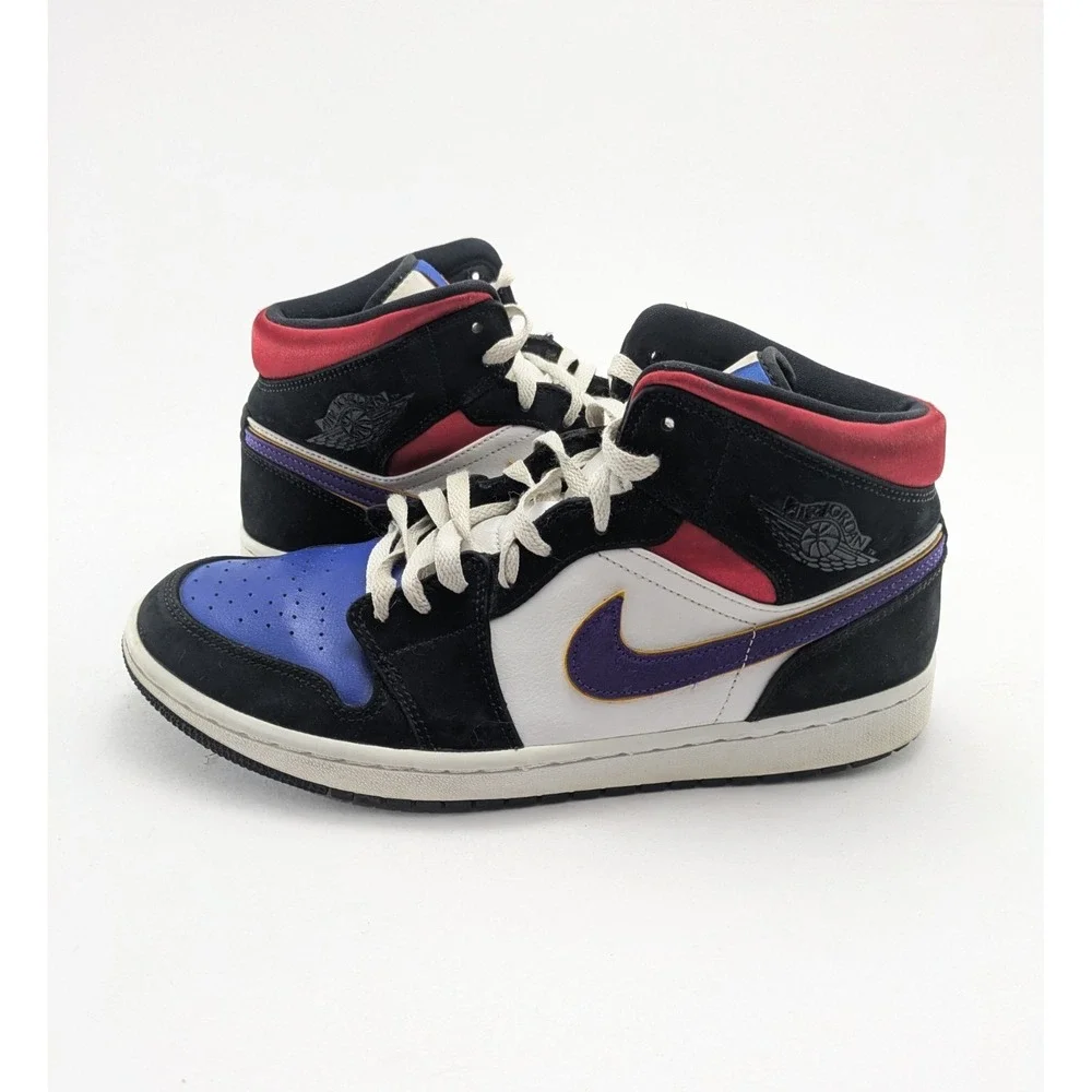 Mens Nike Air Jordan 1 Mid Se Rivals Black‎ Red Blue Shoes 852542-006 Size 10.5